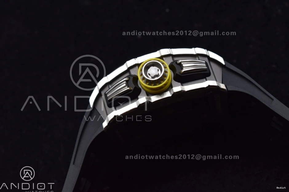 SS A7750 1:1 Crystal KVF Black Dial Black RM011 Chrono on Strap Best V3 Edition Rubber 0121